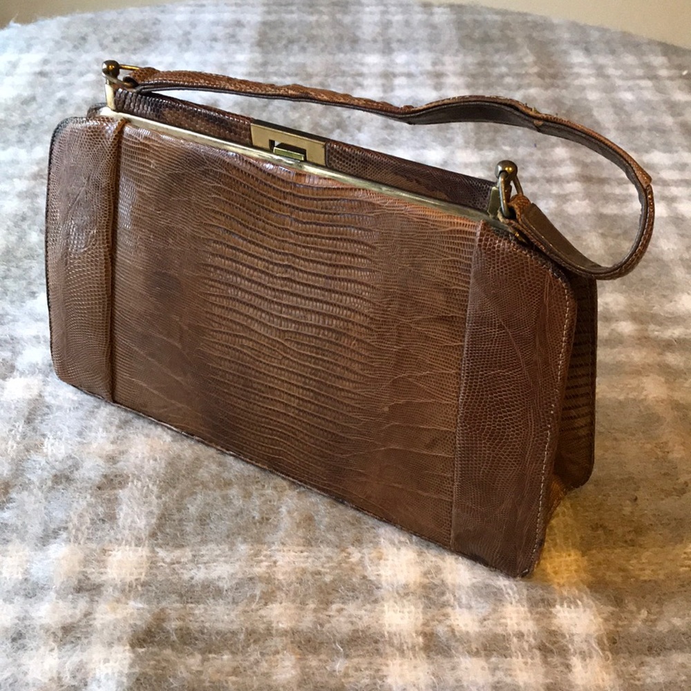 Vintage Authentic Python Snakeskin Frame Box Hand… - image 1